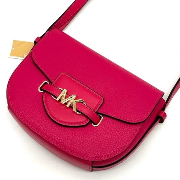 Michael Kors Small Reed Leather Saddle Crossbody Bag Electric Pink - Picture 1 of 10